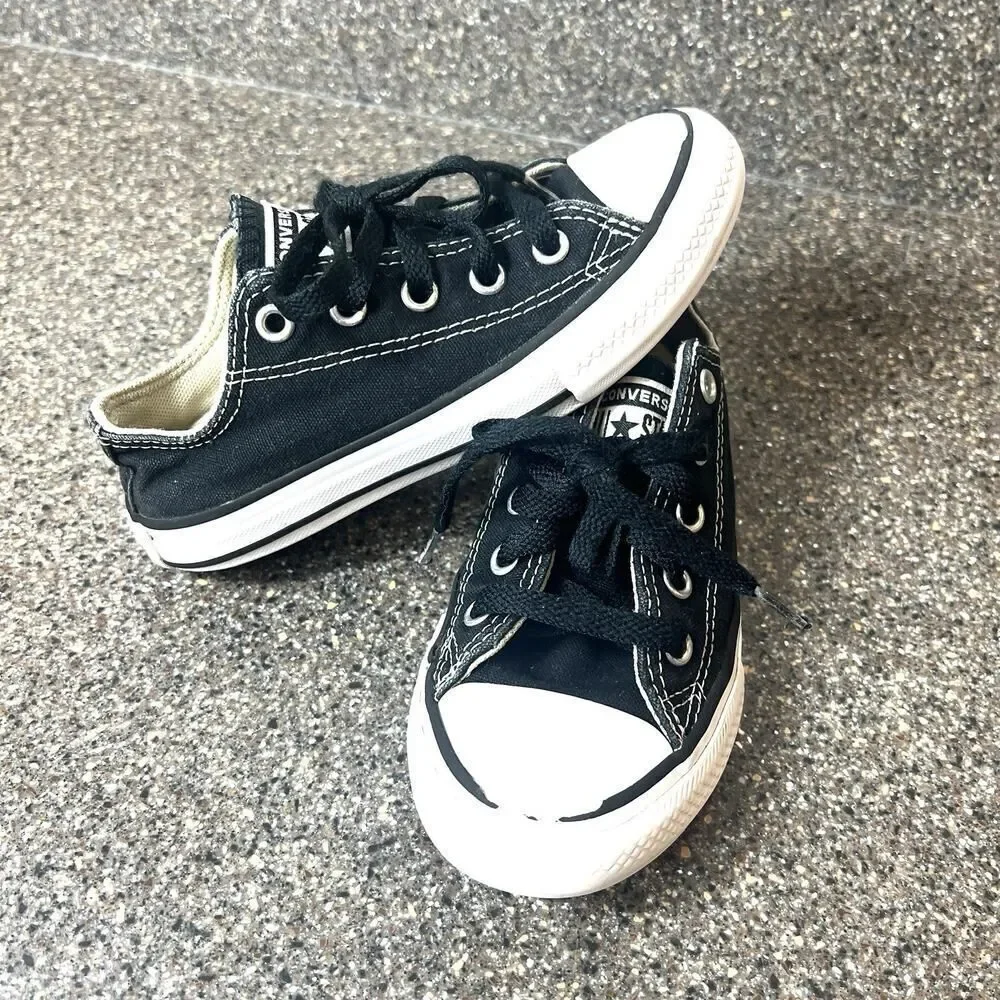 Converse All Star Little Kids Size 12 Low Top Black Canvas Sneaker Shoes Lace Up